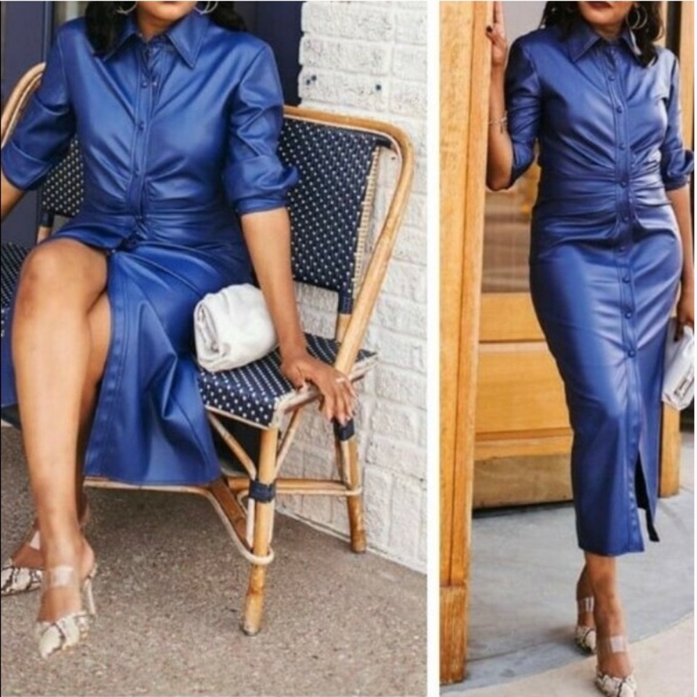 Zara Blue Faux Leather Shirtdress